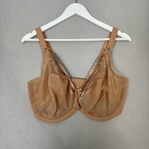 Elomi Matilda Plunge Bra Womens 38K Cafe Au Lait Tan Underwire Embroidered Mesh